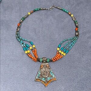 Rare Design Vintage Coral and Turquoise Necklace